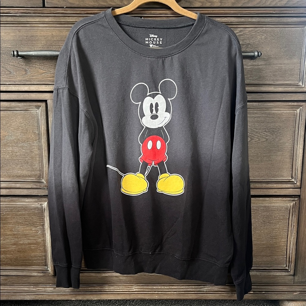 Disney Black Mickey Mouse Crewneck Sweatshirt with Red & Yellow Accents